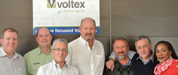 Left to right: Alex Lockyer (Phambili), Hugh Ward (Voltex), Eric Immermann (Voltex), Derrick Mulligan (Phambili), Rodney Beresford (Phambili), Stanley Green (CEO Voltex) and Bongi Thwala (Voltex).